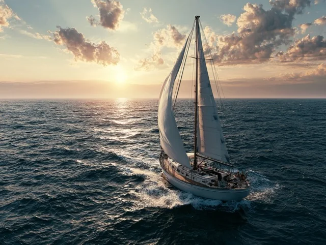 Sailing yacht at sunset