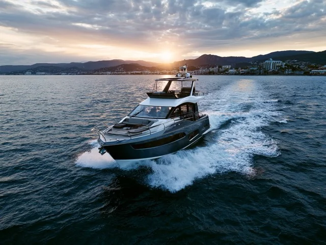 Flybridge yacht cruising